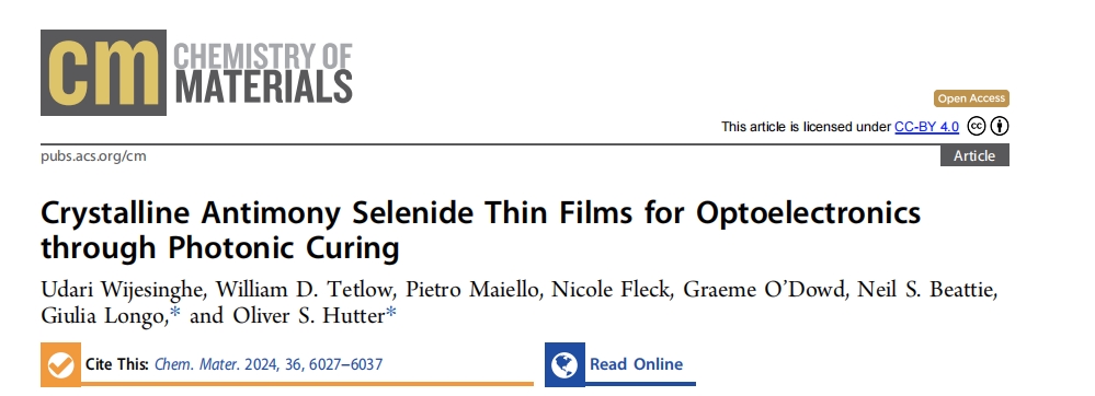 《Chemistry of Materials》：通過(guò)光子燒結(jié)制備用于光電器件的晶體硒化銻薄膜（IF=8.695）